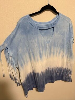 Tie-Dye Fringe Short Sleeve Top